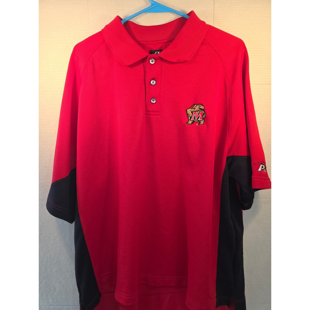 Pro Player Maryland Terrapins Polo Shirt Mens XL Red Black Short Sleeve NCAA Fan